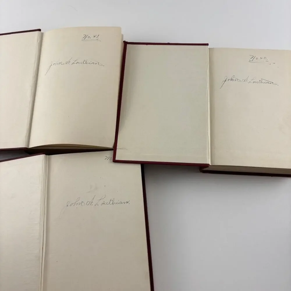 Antique Red Book Bundle Gold Lettering Decor 1906 Vintage Set